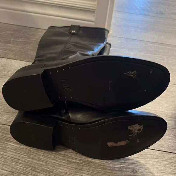 Frye Black Leather Knee-High Heeled Boots - Picture 6 of 7